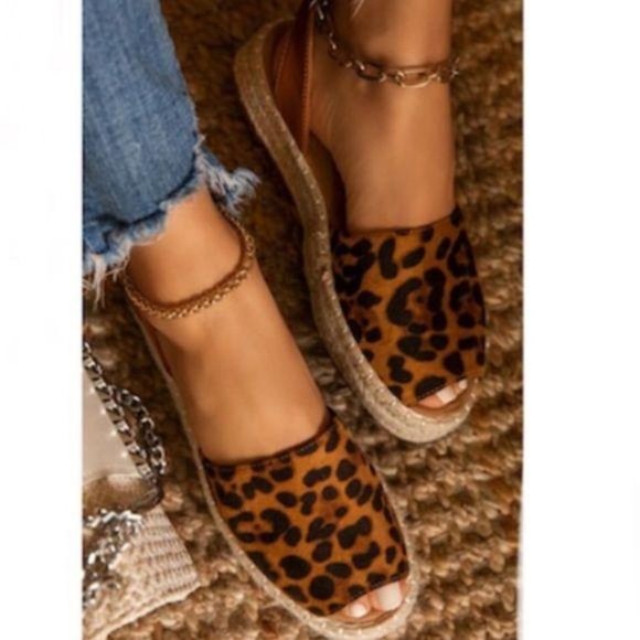 Shoes - Peep Toe Slingback Espadrilles in Leopard